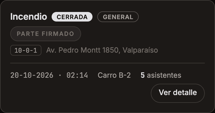 La lista del incendio cerrada, con su carro, su hora y cinco asistentes.